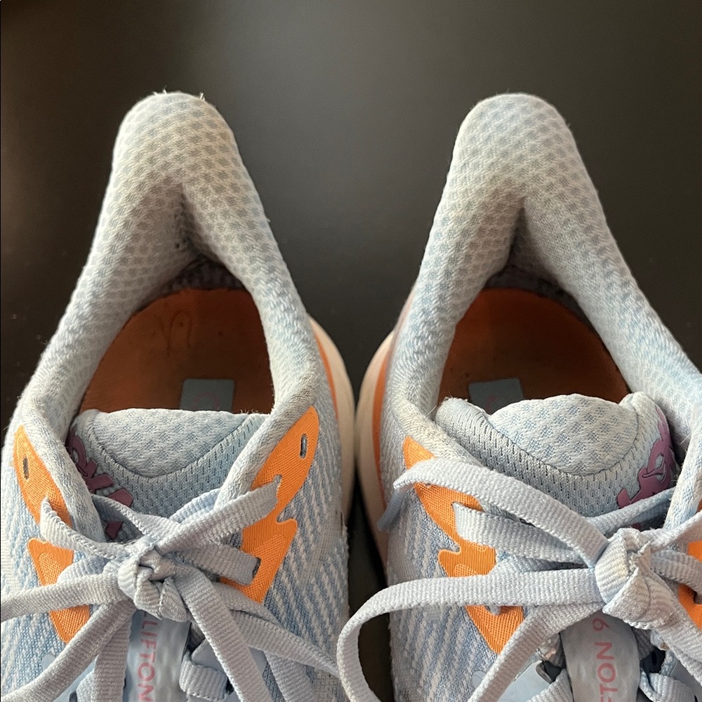 Hoka Women’s Clifton 9 Running Shoes - Light Blue, Orange & Pink Accents - Picture 8 of 12